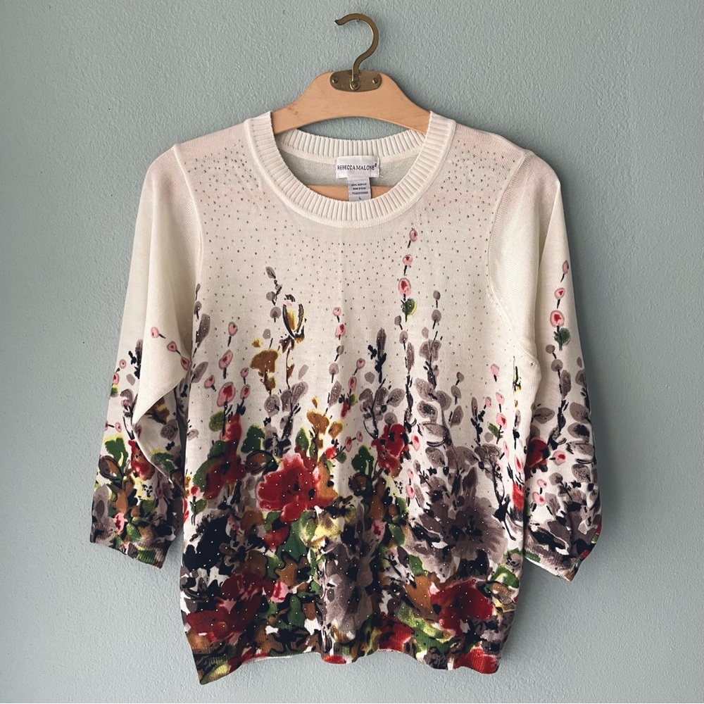 Rebecca Malone Floral Print Blouse - Cream, Red, Green